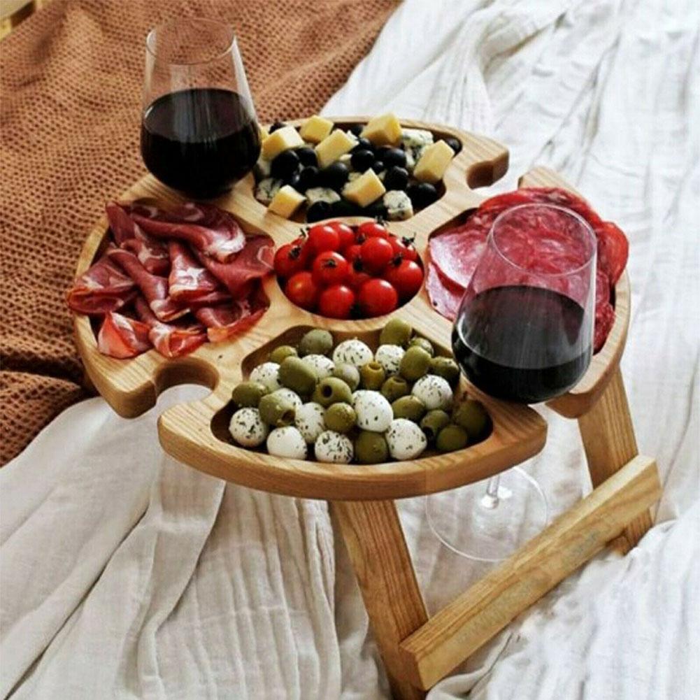 Date Night In Wooden Outdoor Folding Picnic-table With Glass Holder