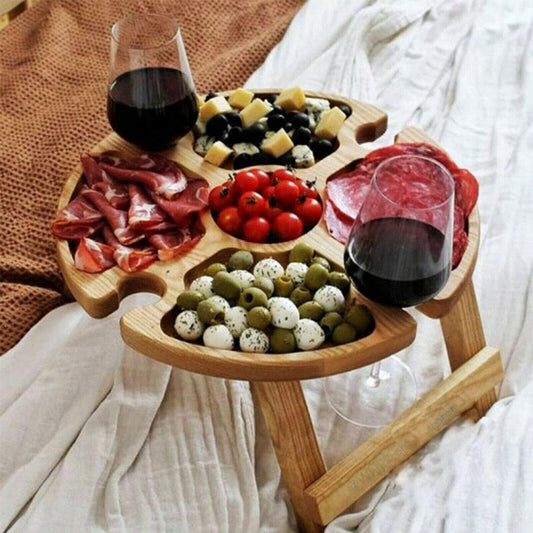 Date Night In Wooden Outdoor Folding Picnic-table With Glass Holder