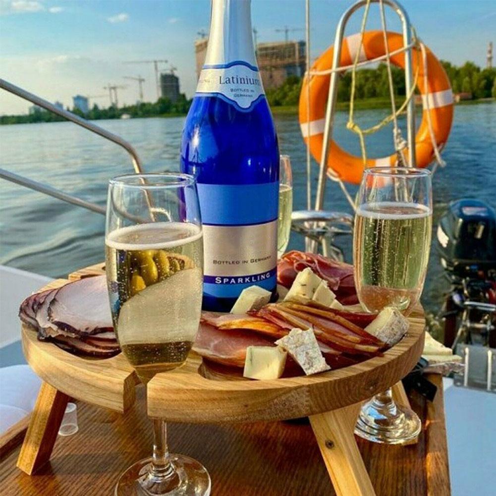 Date Night In Wooden Outdoor Folding Picnic-table With Glass Holder