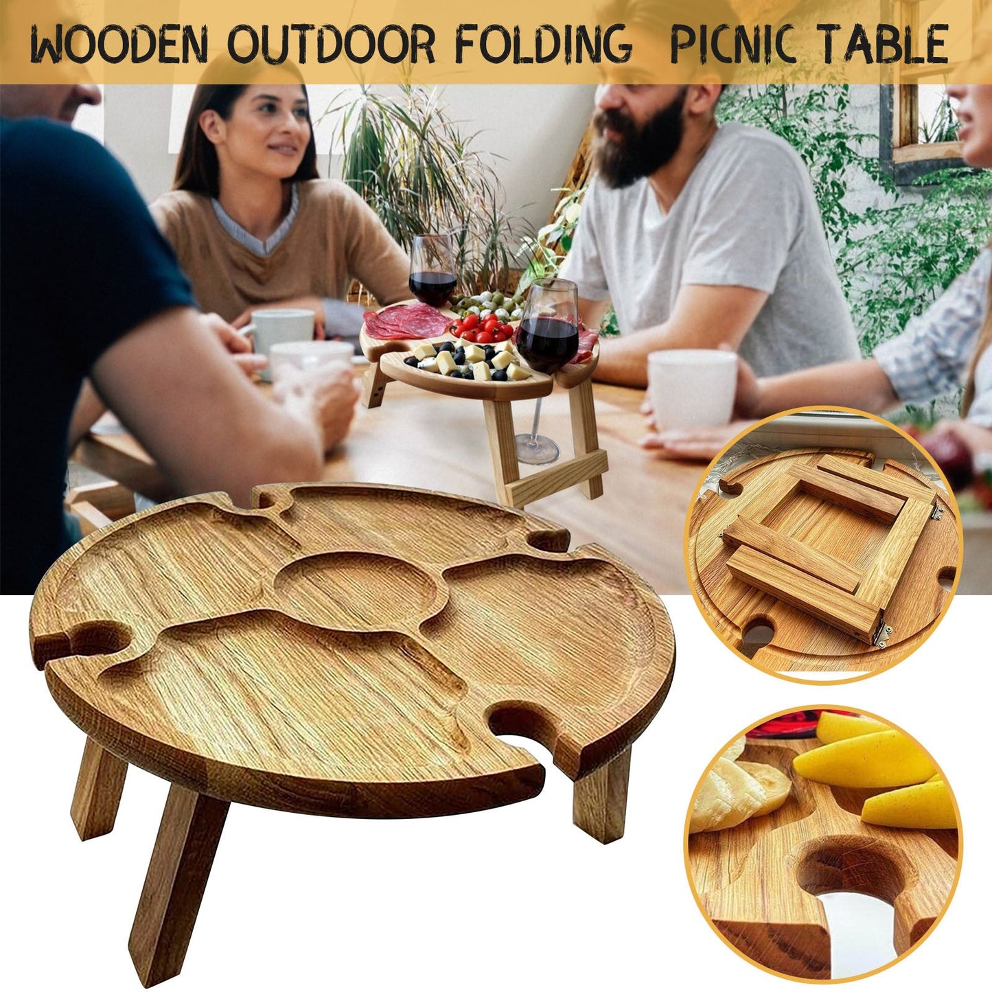 Date Night In Wooden Outdoor Folding Picnic-table With Glass Holder